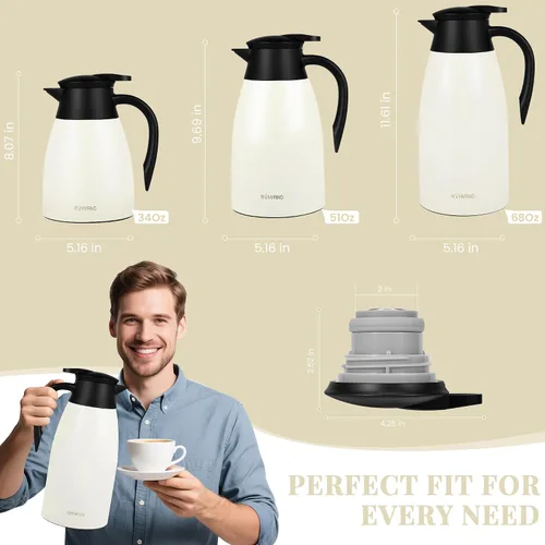 Miniatura 4 de Jarra de café de 34 onzas aisladas, jarras de café de acero inoxidable para mantener el calor, jarras térmicas a prueba de polvo para fiestas