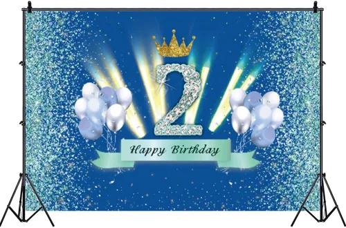 Miniatura 2 de Fondo azul para cabina de fotos de 2º cumpleaños para niños, decoración de fiesta de segundo cumpleaños, telón de fondo de fotografía para niños