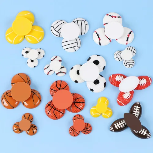 Miniatura 3 de 56 bolas deportivas de resina para manualidades, con parte trasera plana, adornos de temática deportiva, fútbol, baloncesto, béisbol, voleibol