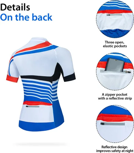 Miniatura 4 de Conjunto de camiseta de ciclismo para mujer, pantalones cortos de ciclismo acolchados 3D, 4 bolsillos traseros, pantalones cortos de ciclismo