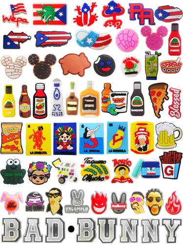60 dijes diferentes de PVC aleatorio para decoración de zapatos, para niños, niñas, mujeres y hombres, rellenos de cesta de Pascua, Halloween,