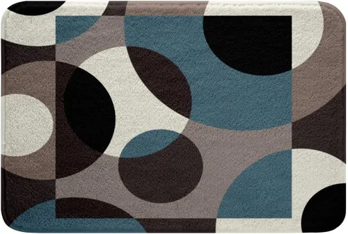 Erosebridal Alfombra de baño circular de geometría azul, de 16 x 24 pulgadas, diseño de líneas de remolinos abstractos, rayas, retro, ojales,