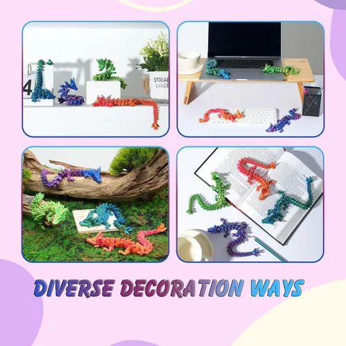 Miniatura 5 de PETBSNVB Dragón impreso en 3D de 12 pulgadas, dragón articulado, dragón de cristal, juguete antiestrés de dragón, decoración de oficina en casa Azul