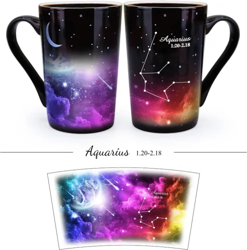 Miniatura 2 de Taza de constelación cambiante de calor de Acuario de 12 onzas, taza de café de Acuario con grabado, taza de café de cerámica que cambia