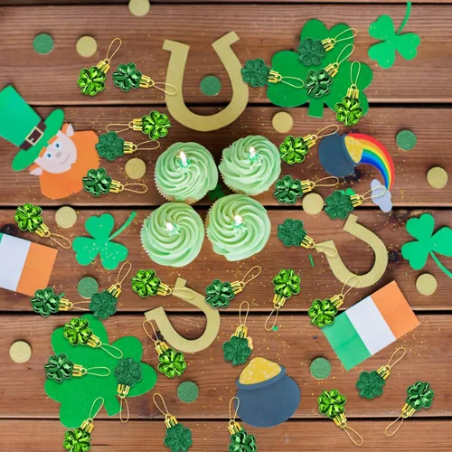 Miniatura 2 de Juego de adornos de tréboles del día de San Patricio, 48 piezas de trébol de la buena suerte, adornos colgantes decorativos de trébol verde