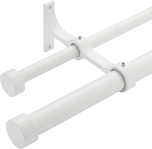 Miniatura 16 de Barras de cortina dobles con tapa de aluminio y soportes completos, barra de cortina doble ajustable de 1 pulgada en el frente y 5/8 pulgadas