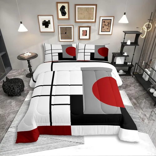 Miniatura 13 de Erosebridal Edredón Cuadrado para Niños y Niñas, Juego de Ropa de Cama Negro y Gris Blanco Azul Marino, Juego de Edredón Geométrico Completo