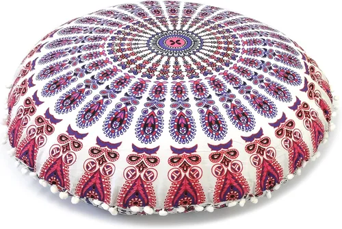 Miniatura 7 de CRAFT KALA 32" Funda de cojín redonda grande para piso bohemia, funda de puf bohemio mandala, funda de almohada para meditación, cojines para Nuevo