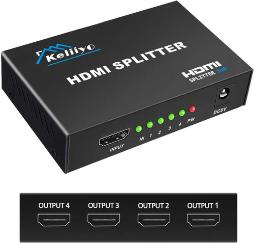 Divisor HDMI 1 en 4 Salidas V1.4b Alimentado Divisor de Video HDMI con Adaptador de CA Duplicado/Monitor de Pantalla Espejo Soporta Ultra HD 1080P