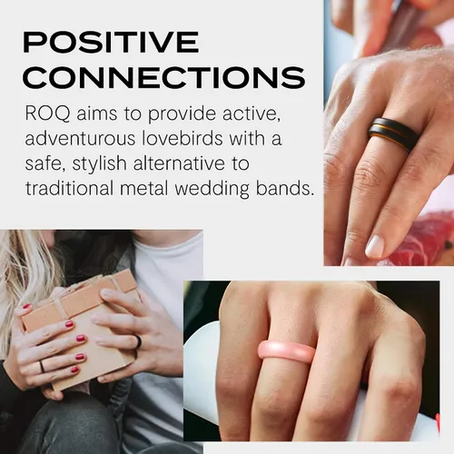 Miniatura 6 de ROQ - Anillo de boda y compromiso de goma de silicona para hombre, de ajuste cómodo, transpirable, borde biselado o dúo, paquete surtido, variedad