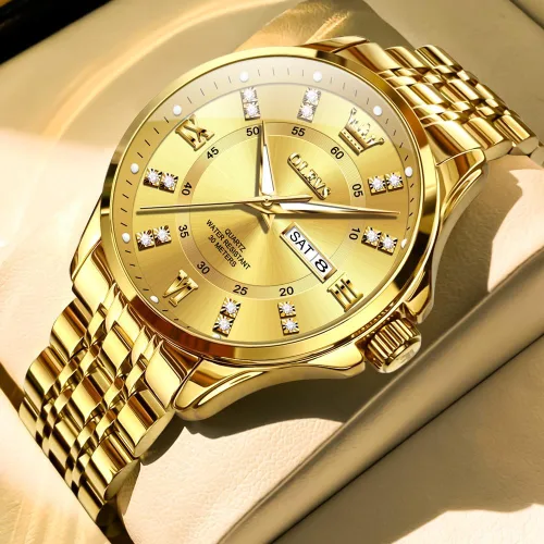 Miniatura 40 de OLEVS - Relojes de diamantes para hombres, relojes de vestir a prueba de agua, relojes analógicos de cuarzo de lujo con calendario de fecha y correa
