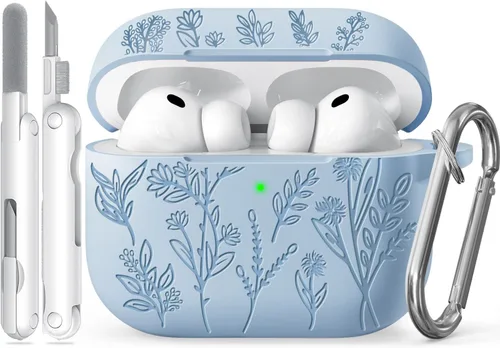 Miniatura 41 de Funda para Airpods Pro 3 con tapa magnética, fundas grabadas con flores para Apple AirPods Pro de 3ª generación 2025, funda de silicona suave