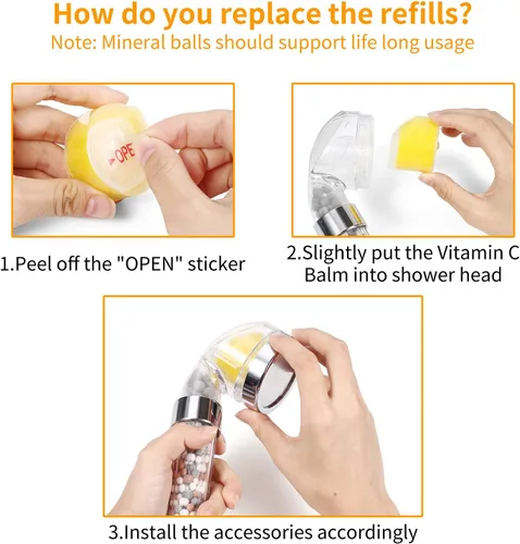 Miniatura 2 de Juego de 4 filtros de repuesto de bálsamo de limón para cabezal de ducha con filtro de vitamina C, elimina cloro, cloramina y flúor, suaviza el agua