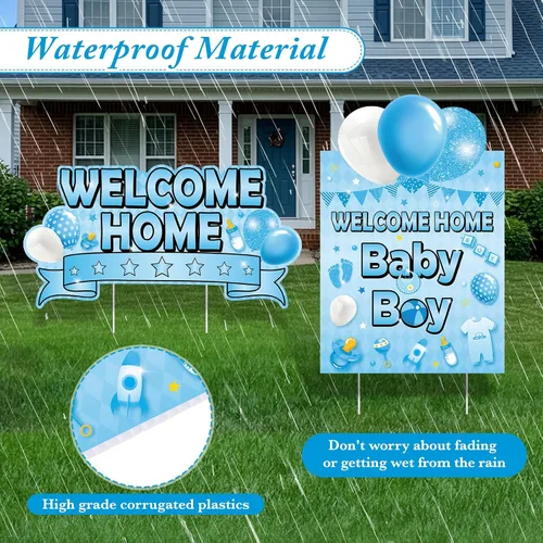 Miniatura 3 de 2 letreros de bienvenida para el patio del bebé, niño, color azul, para baby shower, patio, con estacas "It's a boy", letrero de bienvenida