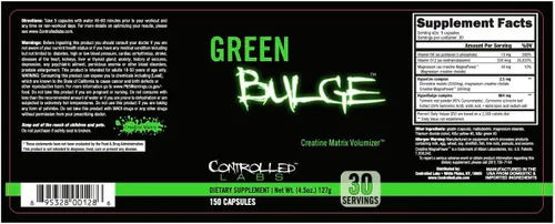 Miniatura 6 de Controlled Labs Suplemento Green Bulge, Volumizador avanzado de matriz de creatina de 30 porciones, mejora la fuerza, el rendimiento