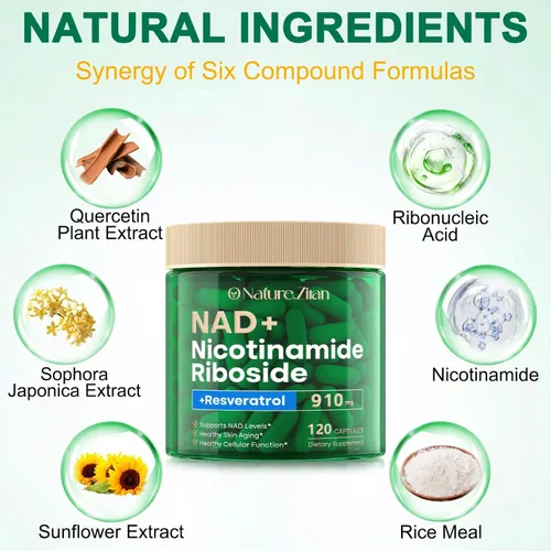 Miniatura 3 de O NATURE . ZIRAN Suplemento NAD, NAD nicotinamida ribósido 910 mg para hombres y mujeres, resveratrol liposomal de ribósido de nicotinamida