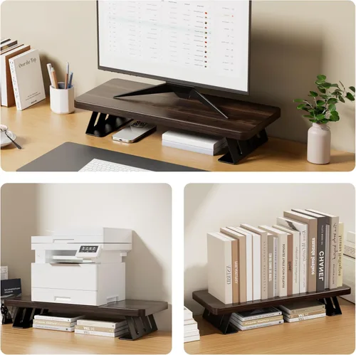 Miniatura 5 de Soporte para monitor, soporte de madera de 24 pulgadas, capacidad de carga de 220 libras, elevador de monitor de escritorio