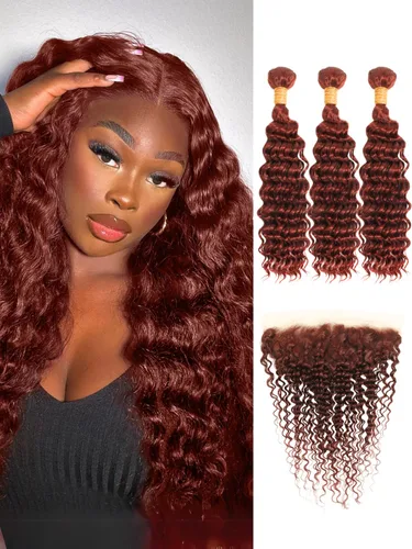Miniatura 50 de P4/27 Cabello Humano Solitario de Onda Profunda con Reflejos Rubios Miel, 12A 100% Tejido Brasileño Virgen Ondulado Grueso con Mechas Ombre Marrón