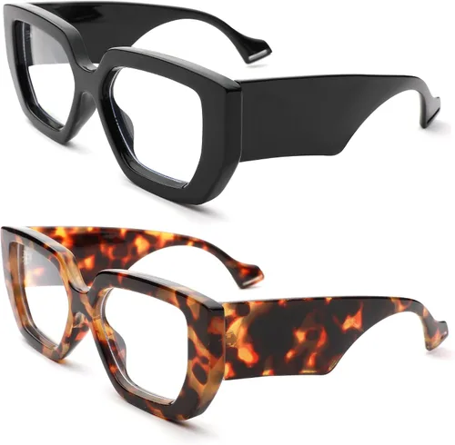 Miniatura 15 de Hycredi Gafas de luz azul de marco grueso para mujeres y hombres, anteojos cuadrados de gran tamaño para juegos de computadora con lente transparente