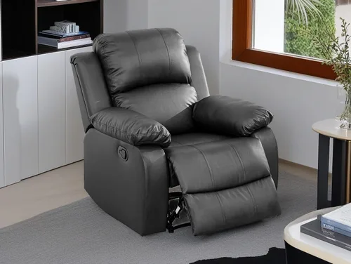 Miniatura 11 de Sofá reclinable manual moderno, sofá reclinable de cuero de 3 plazas, sofá reclinable de sala de estar, sofá con portavasos y mesa abatible