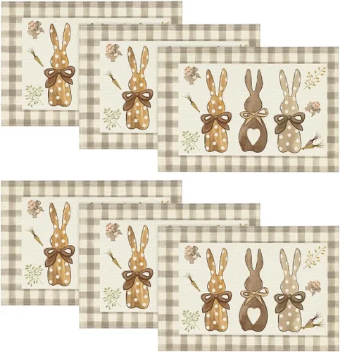 Miniatura 12 de Artoid Mode Juego de 4 manteles individuales de porcelana con diseño de conejo, Pascua, 12 x 18 pulgadas, para decoración de exteriores, hogar