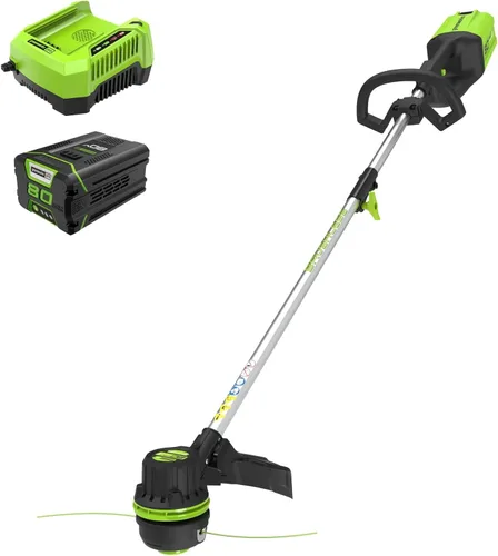 Greenworks Recortadora inalámbrica sin escobillas de 80 V y 16 pulgadas con batería de 2.0 Ah y cargador rápido - Línea doble de 0.080 pulgadas,