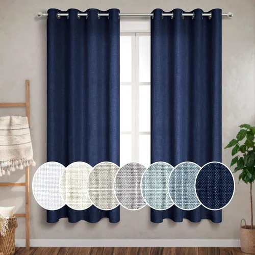 Pitalk Cortinas de dormitorio azul oscuro de 72 pulgadas de largo con ojales, decoración náutica costera masculina, decoración náutica, Azul marino