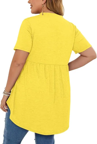 Miniatura 3 de PLOKNRD Blusas holgadas para mujer, de manga corta, cuello en V, con botones, holgadas, para mujer