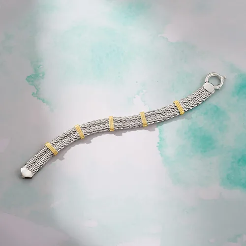 Miniatura 3 de Ross-Simons Two-Tone Sterling Silver Wheat-Link Bracelet