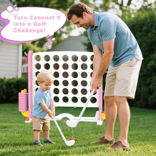 Miniatura 6 de KORIMEFA Juego gigante gigante de 4 a punta, 4 en una fila para niños y adultos, juego de 2.7 pies de alto para interiores y exteriores con 42 Rosa