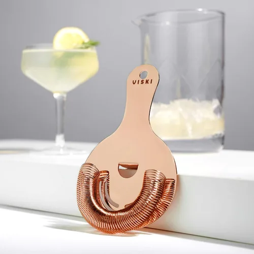 Miniatura 6 de Viski Hawthorne Colador de cóctel, colador de barra de acero inoxidable con acabado de cobre para vasos de mezcla estándar y grandes, coctelera