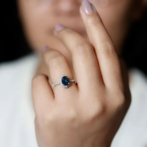 Miniatura 3 de Anillo de compromiso de topacio azul natural de Londres de 0.236 x 0.315 in, calidad AAA, anillo solitario de diamante de topacio azul, listo