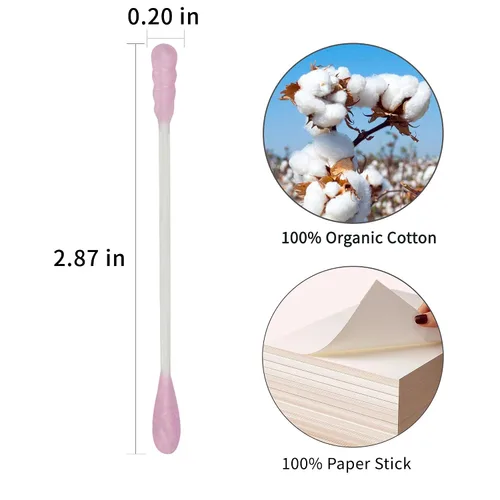Miniatura 7 de Hisopos de Algodón Rosa en Espiral - 600 Unidades Bastoncillos de Algodón Orgánico de Doble Lado Firmemente Envueltos Puntas de Algodón Palillo