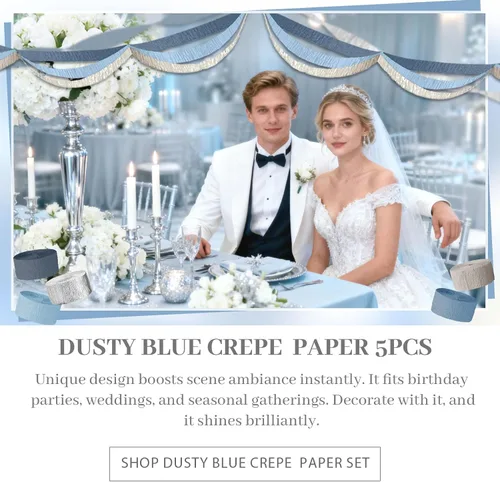 Miniatura 9 de NICROLANDEE 5 rollos de serpentinas de papel crepé azul polvoriento, gris, plateado, para decoración de bodas, guirnalda de papel para decoración