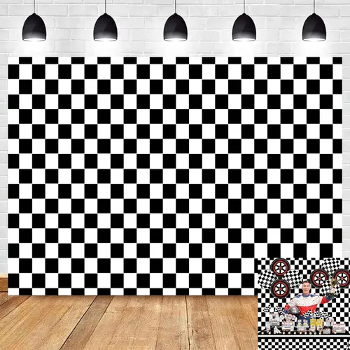 HQM Cuadrícula de textura de cuadros de carreras en blanco y negro para tablero de ajedrez de cumpleaños, fondo de fotografía para niños,
