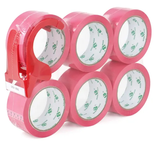 BOMEI PACK Cinta de embalaje rosa con dispensador, 2.4 mil 1.88 pulgadas x 60 yardas, 6 rollos de repuesto de cinta de caja de color para mudanza,