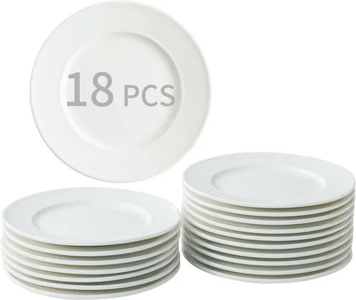Juego de 18 platos de postre redondos pequeños de porcelana de 6 pulgadas, platos de cerámica blanca para tartas, helados, aperitivos, microondas,