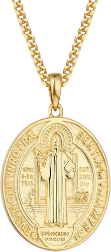 WIOY Collar de medalla de San Benito de plata de ley 925, regalo de joyería católica de San Benito para hombres y mujeres