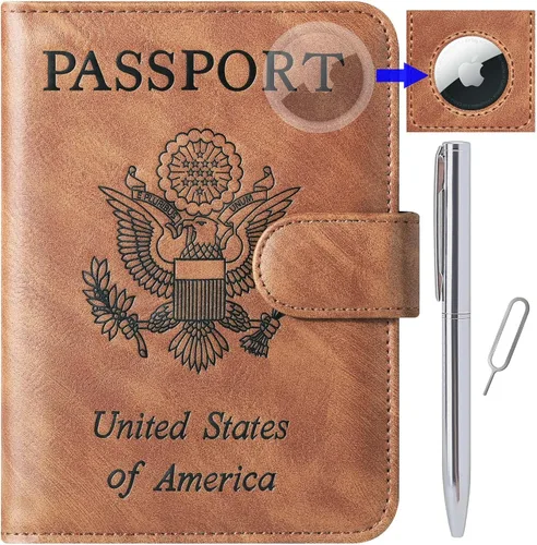 Miniatura 18 de Funda para pasaporte, cartera, artículos esenciales de viaje, de cuero, estuche con bloqueo RFID, equipaje de vacaciones, artículos imprescindibles
