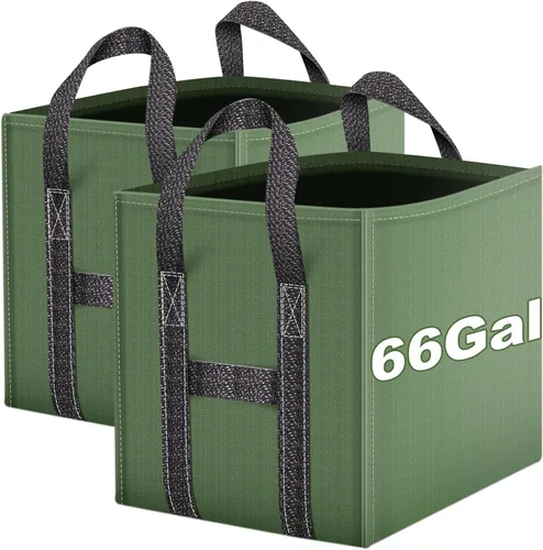 Paquete de 2 bolsas de basura reutilizables de 66 galones, bolsa plegable de alta resistencia para hojas de jardín, bolsas de basura, contenedor de