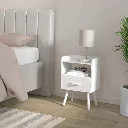 Miniatura 2 de Yoobure - Mesita de noche moderna con cajón, mesas de cabecera, mesitas de noche de mediados de siglo con estante de almacenamiento abierto, mesa