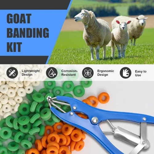 Miniatura 5 de Kit de Anillado para Cabras, Elastrador de Acero Inoxidable con 200 Piezas de Bandas de Goma de 3 Tamaños y Herramienta Expansora para el Manejo