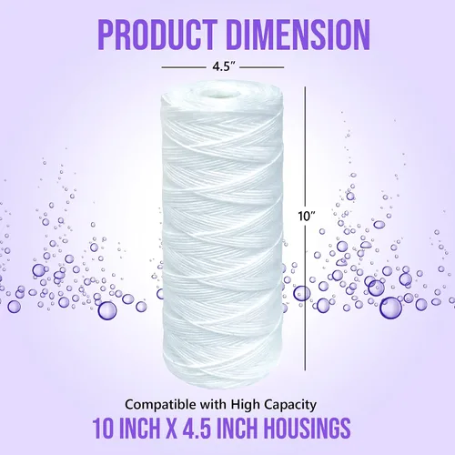 Miniatura 5 de Cartucho de filtro de agua de sedimentos de 5 micras de alta capacidad para heridas de 10 x 4.5 pulgadas, elimina arena, suciedad, limo, óxido, vida