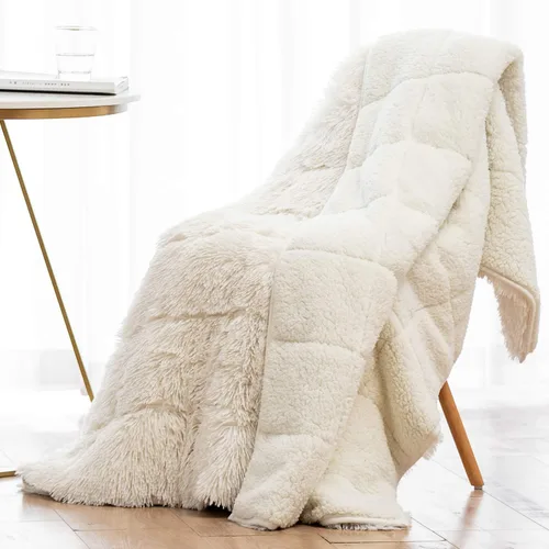 Miniatura 13 de Wemore Manta larga de pelo sintético lanudo con peso, acogedora y esponjosa, manta de pelo largo Sherpa para adultos de 15 libras, manta pesada
