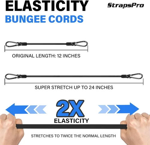 Miniatura 5 de Cordones Elásticos con Ganchos, Cordones Elásticos de 12 Pulgadas Mejorados con Ganchos de Mosquetón, Cuerda Elástica Extra Fuerte UV Resistente