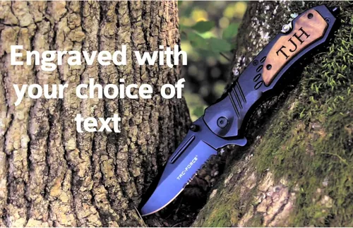 Miniatura 6 de Palmetto Wood Shop - Cuchillo de bolsillo grabado profesionalmente - Regalos personalizados para hombres, cuchillo al aire libre para caza, camping
