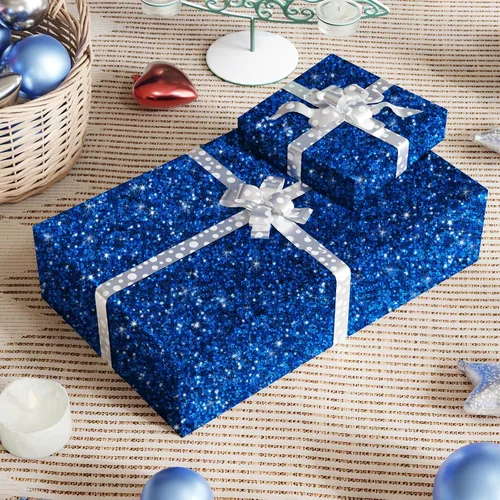 Miniatura 4 de CRE8TIVE Papel tapiz con purpurina gruesa, para despegar y pegar, color azul, para dormitorio, lentejuelas brillantes, borde de pared, papel