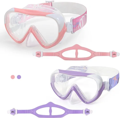 Miniatura 12 de Máscara de natación para niños, gafas de natación para niños de 180° antivaho, a prueba de fugas, con cubierta de nariz y correa de tela para edades