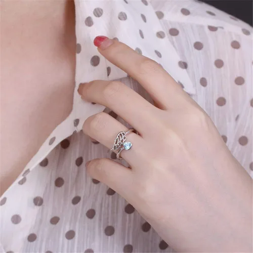 Miniatura 4 de AILIN Anillos de plata de ley 925 personalizados con diseño de ala de ángel y piedra natal grabada en el interior, joyería para mujeres, regalos