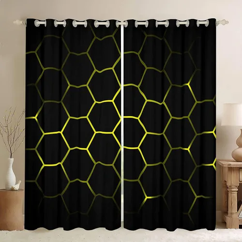 Cortinas hexagonales amarillas y negras para ventana para dormitorio, sala de estar, niños, adolescentes, decoración de panal de abeja, cortinas de